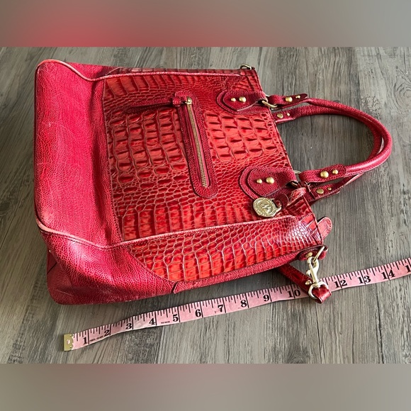 Brahmin Red Embossed Leather Tote Bag Used - Picture 15 of 16